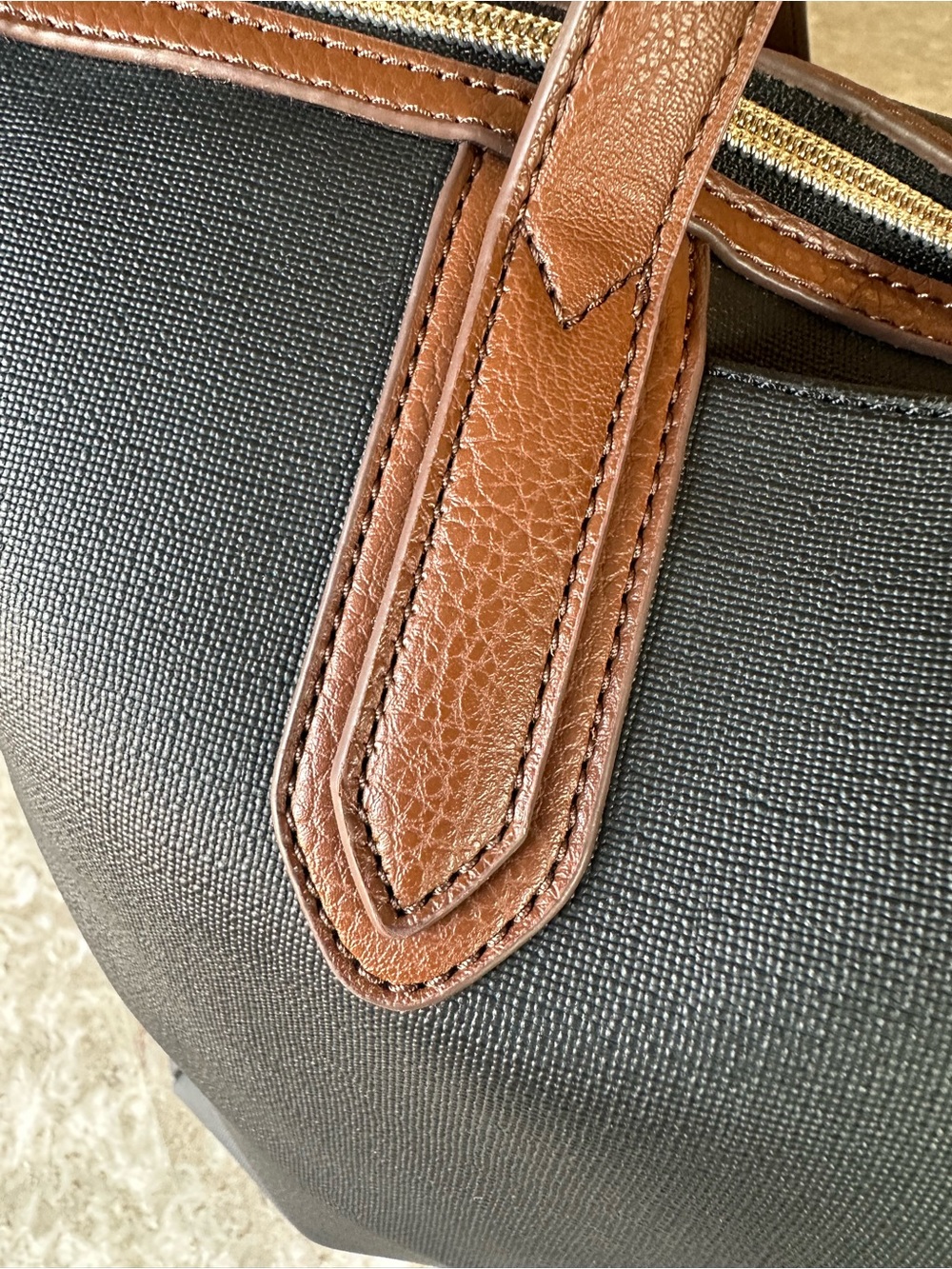 Fossil Black Tote Bag Brown Trim Key Charm Large Shoulder Handbag Classic Purse - Picture 15 of 15